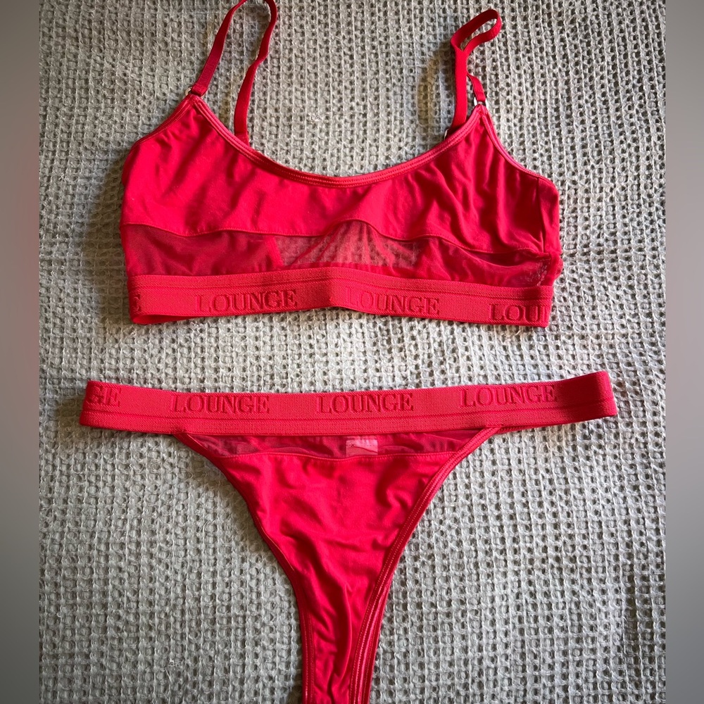 Red Mesh Detail Bra Set